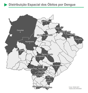 Municípios onde foram registradas mortes por dengue (Foto: Reprodução/SES)
