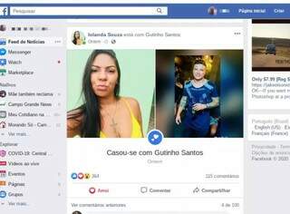 Iolanda Souza mudou o status no Facebook para casada com Augusto Santos. (Foto: Arquivo pessoal)