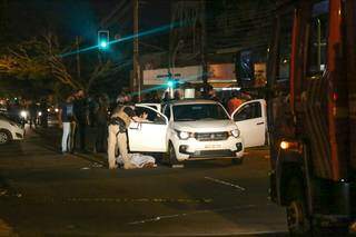 Cenário do duplo homicídio de policiais civis, na terça-feira (9), em Campo Grande.