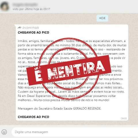 “Chegamos ao pico”: mensagem atribuída a secretário estadual de Saúde é falsa