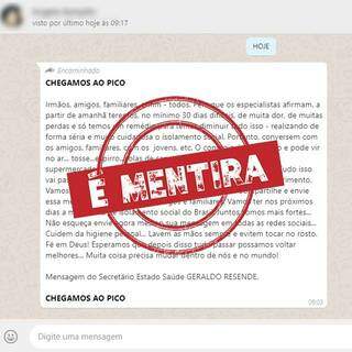 “Chegamos ao pico”: mensagem atribuída a secretário estadual de Saúde é falsa “Chegamos ao pico”: mensagem atribuída a secretário estadual de Saúde é falsa