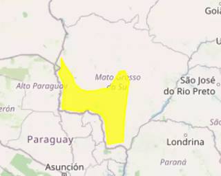 Área de Mato Grosso do Sul onde pode haver vendaval (Foto: Reprodução)