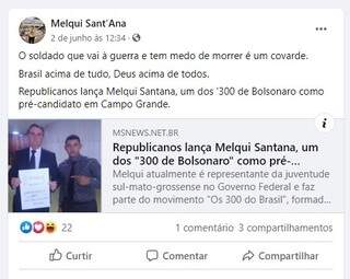 Melqui Sant&#39;ana admite participação em ato do grupo extremista &#34;300 do Brasil&#34; (Foto: Reprodução/Facebook)