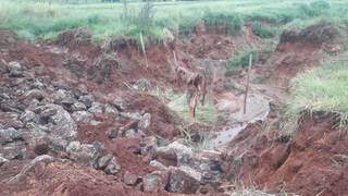 Chuva amplia eros&atilde;o e cratera acaba interditando trecho de rodovia em MS