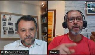 Professor Francisco Santos (dir) e Rivaldo Venâncio (esq) durante live sobre cenário da covid-19 no País (Foto/Reprodução)