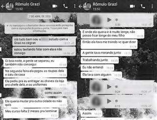 Prints de conversas em que Rômulo diz que mulher foi embora sem explicação estão no inquérito. (Fotos: Reprodução do processo)