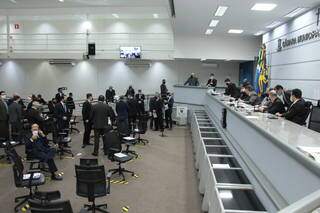 Vereadores durante votação do projeto na Câmara Municipal (Foto: Divulgação - CMCG)