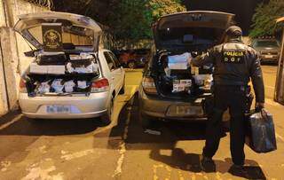 Produtos estavam sendo transportados no porta-malas dos veículos. (Foto: DOF) 
