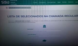 Página de consulta das vagas oferecidas pelo Sisu. (Foto: Agência Brasil) 