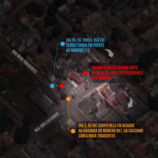 Mapa mostra proximidade entre casa de assassino e vítima e o local de desova do corpo. (Arte: Thiago Mendes)