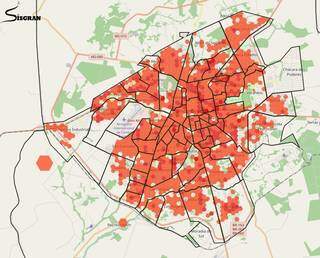 Mapa de bairros com casos registrados da covid-19. (Fonte: Sisgran)