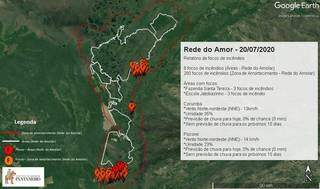 Mapa mostra os focos que se espalham na região da Serra do Amolar (Imagem: Divulgação/IHP)