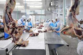 Trabalhadores de frigorífico de carne antes da pandemia (Foto: Divulgação)