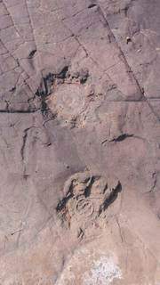 Rastros fossilizados de dinossauros em uma laje rochosa à beira do rio Nioaque (Foto: Jorge Luís Cardoso/Secretário de Turismo/Arquivo) 