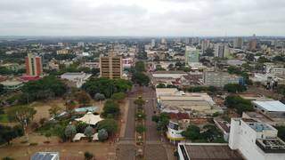 Vista aérea da área central de Dourados (Foto: Eliel Oliveira)