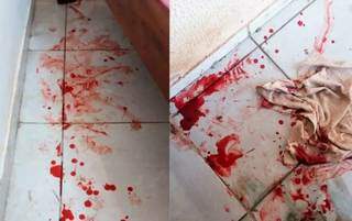 O sangue ficou espalhado pela casa, por onde o cão passou (Foto: arquivo pessoal)