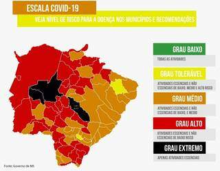 Mapa atualizado mostra situação de cada município em faixas de risco à covid-19 (Infográfico: Ricardo Oliveira)