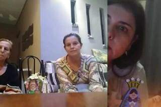 Print de uma live de oração em nome de Zezão. Na primeira imagem, à esquerda Maria Helena e a filha Josilene Garcia Martins Pereira e na segunda, a sobrinha Fernanda Garcia Martins. (Foto: Arquivo pessoal)