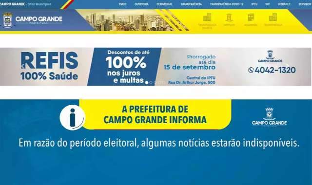 Com início do período eleitoral, prefeitura tira notícias do ar