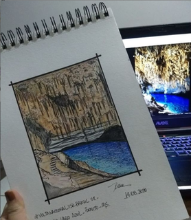 Recentemente grupo desenhou Gruta do Lago Azul. 