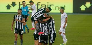 Comemoração dos jogadores do Botafogo após os dois gols marcados na partida. (Foto: Vitor Silva / Botafogo)