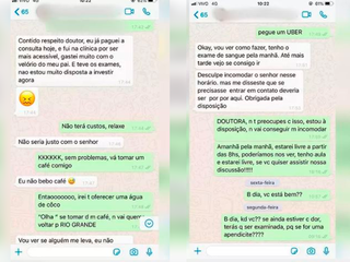 Trechos de conversas pelo Whatsapp entre médico e paciente. 