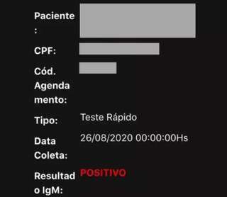 Captura de tela do resultado do exame do paciente (Foto: Direto das Ruas)