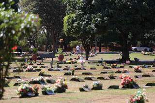 Túmulos no Memorial Park, no Bairro Universitário em Campo Grande, em foto tirada em meados de julho (Foto: Marcos Maluf/Arquivo)