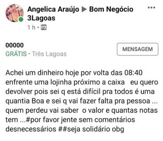 Comerci&aacute;ria acha dinheiro na rua e faz campanha para dono aparecer