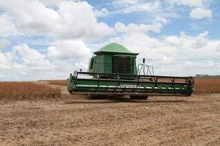 Máquina faz colheita em área de plantio de soja em MS (Foto: Tony Oliveira/CNA)