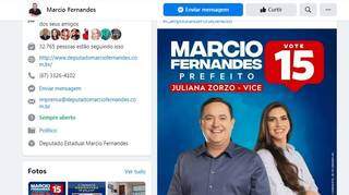 Candidato Márcio Fernandes (MDB), com sua vice, Juliana Zorzo (MDB), na internet (Foto: Reprodução - Fcebook)