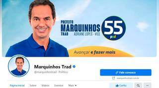 Prefeito Marquinhos Trad (PSD) com número e santinho nas redes sociais (Foto: Reprodução - Facebook)