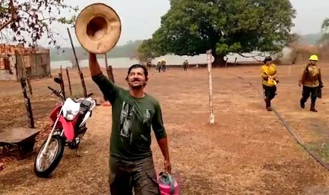 Em v&iacute;deo, brigadistas comemoram a chegada da chuva na Serra do Amolar