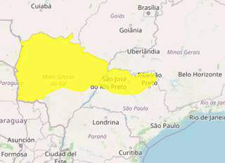 Área amarela no mapa é onde há instabilidade e pode chover forte (Foto: Inmet/Divulgação)