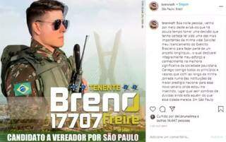 Em post no Instagram, Brenno explica saída do Exército para se candidatar em São Paulo. (Foto: Reprodução da internet)