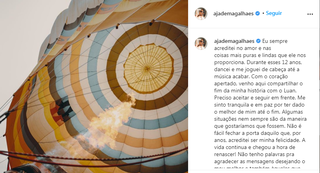 Postagem de Jade no Instagram (Foto: Reprodução/Instagram)