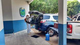 Batalhão da Polícia Militar em Bonito foi desinfectada após confirmação de casos de covid-19. (Foto: Divulgação/Polícia Militar)