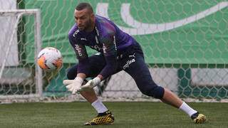 Goleiro Weverton defende bola debaixo de chuva no Palmeiras (Foto: Divulgação)