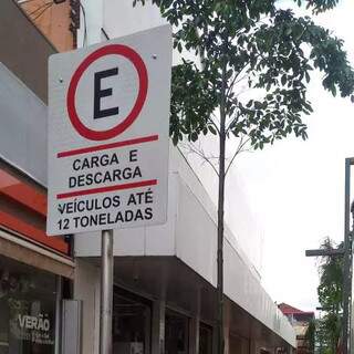 Placa sinalizando estacionamento para carga e descarga (Foto: Direto das Ruas)