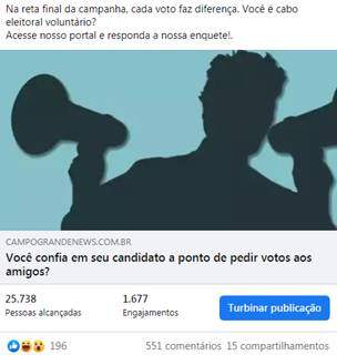 Em enquete, 70% diz que n&atilde;o pediria voto para candidatos