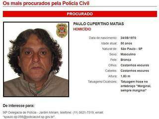 Paulo Cupertino está na lista dos mais procurados criminosos em São Paulo