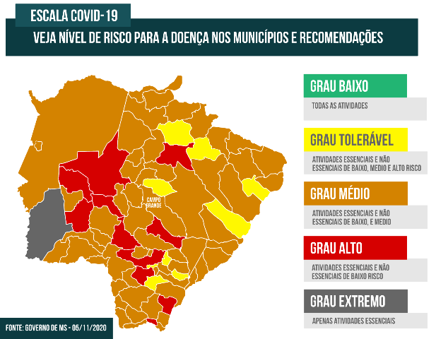 Estado volta a ter munic&iacute;pio com grau extremo de alerta para coronav&iacute;rus