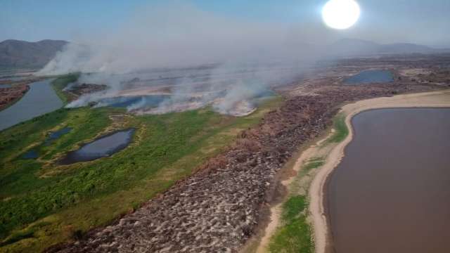 Bombeiros levam 5h para extinguir chamas que amea&ccedil;avam fazendas &agrave; margem de rio 