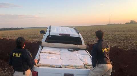 &ldquo;Cavalo doido&rdquo; v&ecirc; pol&iacute;cia, abandona S10 com maconha e corre para o mato
