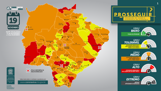 Mapa com a classificação dos municípios sobre risco de infecção (Foto: Divulgação - Governo MS)