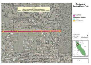 Mapa publicado hoje no Diogrande mostra trecho da avenida incluído no tombamento (Foto/Reprodução)