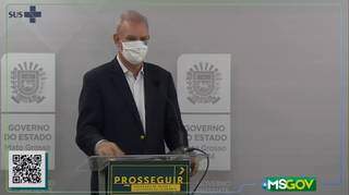 Secretário estadual de Saúde, Geraldo Resende, durante transmissão nesta manhã (Foto: Reprodução/SES)