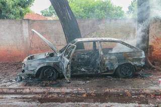 Em poucos minutos, carro foi consumido pelas chamas (Foto: Marcos Maluf)