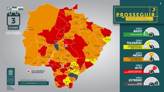 Mapa mostra classificação do Estado no risco de contaminação da covid (Foto/Reprodução)