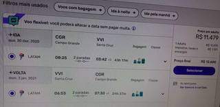 Preço da passagem de avião saindo de Campo Grande neste fim de ano (Foto: Reprodução)